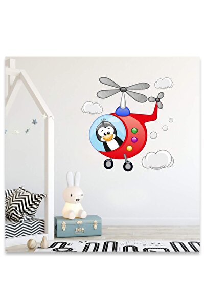 Sticker Sepetim Helikopter Pilot Pingvin i Oblaci Zidna Naljepnica za Dečju Sobu