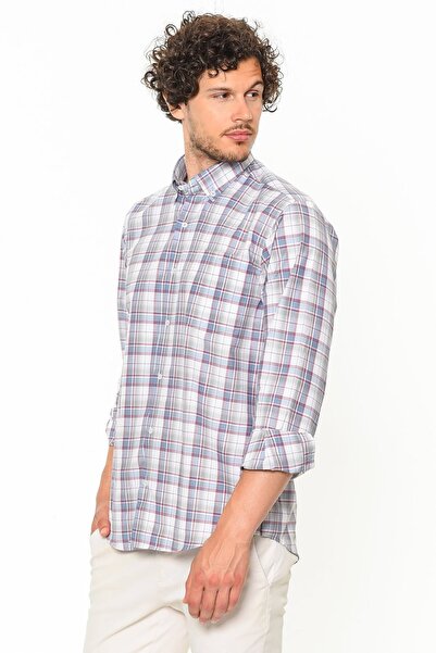 Varetta Чоловіча сорочка синя в клітинку класичного крою з кишенями та довгими рукавами