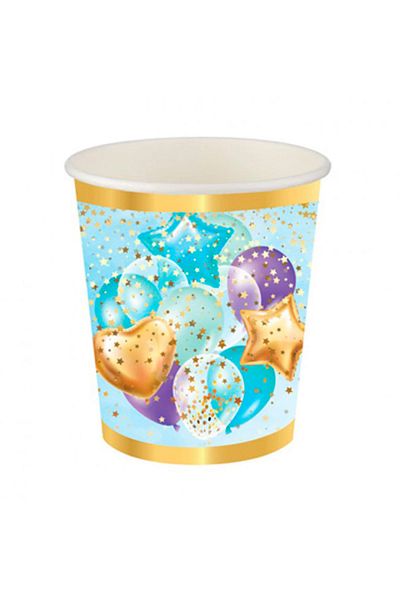 Kazanabil 8-Piece Flying Balloons, Sparkling Paper Cups, Blue