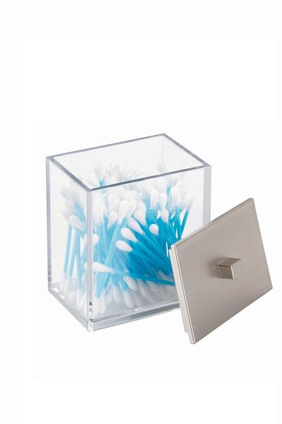 Bosphorus Transparent Glass with Ear Sticks and Cotton Organizer Cover 9x6,5x11,5 cm 41480ES