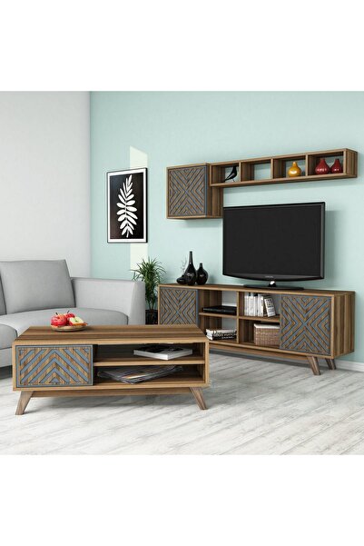 Variant Mobilya İnci Tv Ünitesi Ve Orta Sehpa Takımı - Ceviz/Mavi
