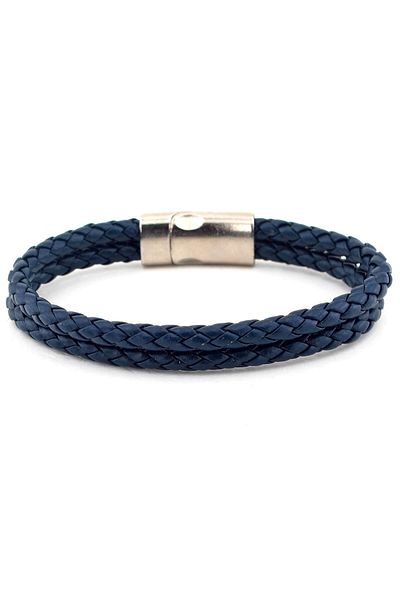Solfera Men's Navy Blue Knit Leather Double Row Bracelet Bt524