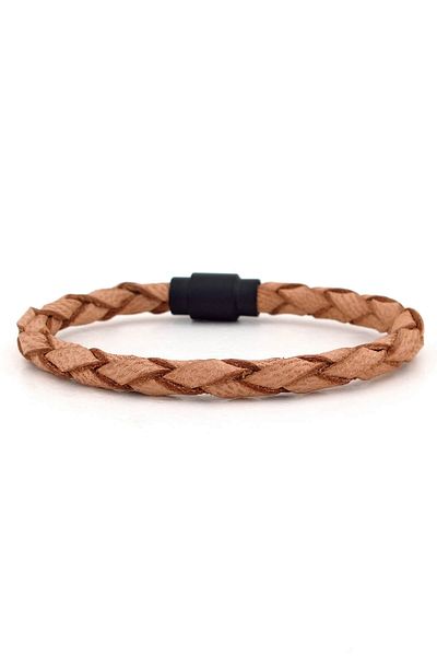 Solfera Men's Thick Tan Original Leather Black Magnet Bracelet Bt518