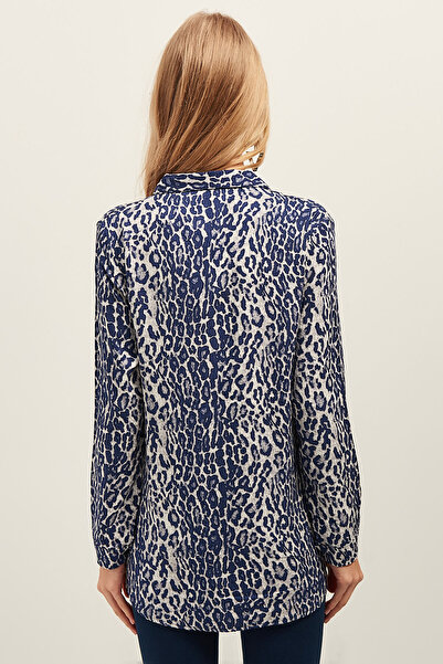 Olalook Жіночий темно-синій леопардовий тканий гольф Сорочка OLAG10681