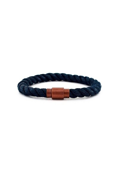 Solfera Men's Navy Blue Rope Copper Color Magnet Bracelet BT421