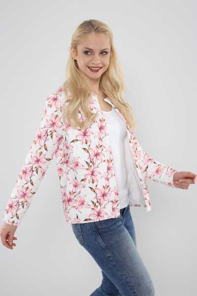 Hanna's by Hanna Darsa Kadın Pembe Çiçek Desenli Baskılı Dikiş Detaylı Ceket