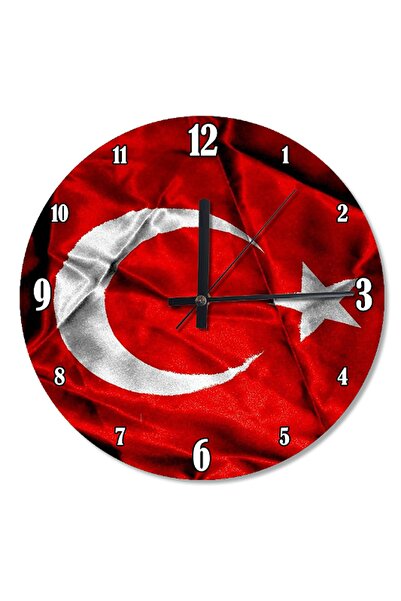 Genel Markalar 30 Cm Çap Dalgalanan Türk Bayrağı Dekoratif Duvar Saati