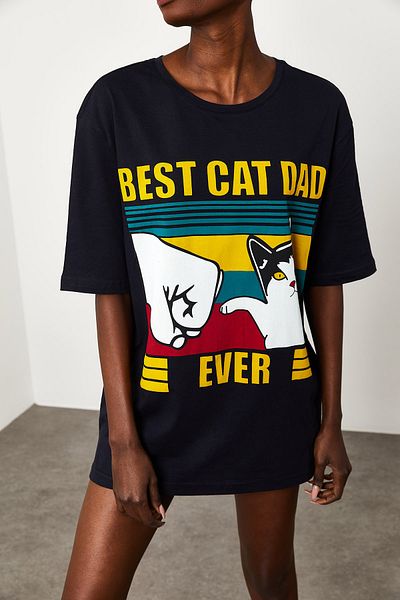 XHAN Women's Black Printed Casual T-Shirt 1KZK1-11636-02