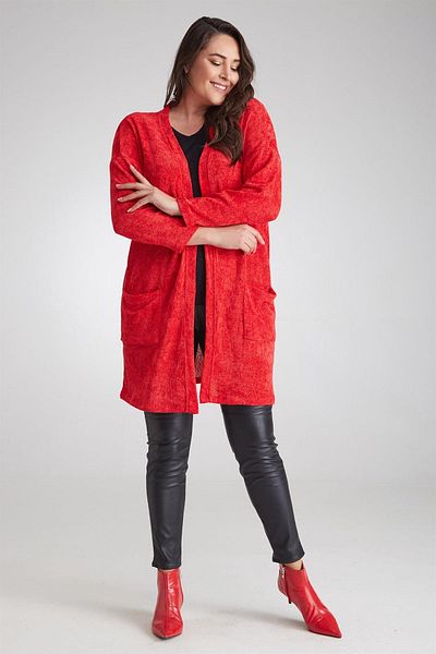 Seamoda Women's Corduroy Cardigan Red-Bb PRA-236763-217648
