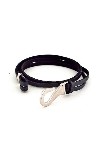 Solfera Men's OriginalBlack Leather Metal Hook Bracelet BT331