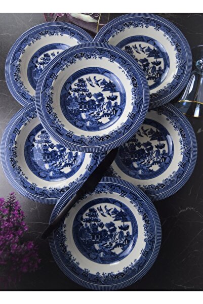 GalleonHome Dark Blue Churchill Çukur Yemek Tabağı 22 Cm