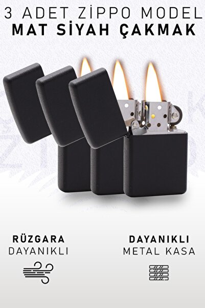 İkon store 3 Adet Zippo Model Mat Siyah Çakmak