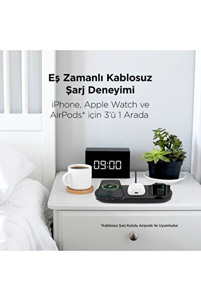Ttec AirCharger Trio 3’ü 1 Arada iPhone + Apple Watch + AirPods Kablosuz Hızlı Şarj Aleti-Siyah