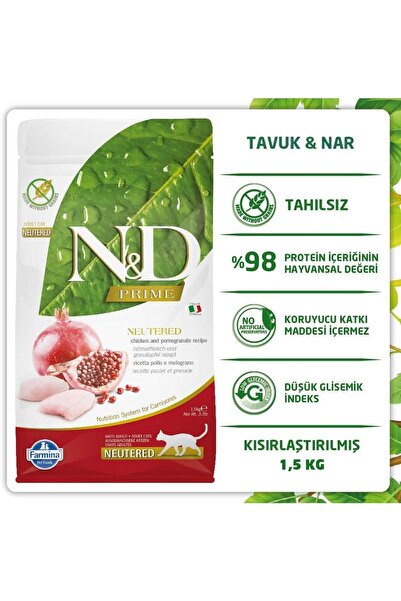 N&D Prime Tahılsız Tavuk & Narlı Kısırlaştırılmış Yetişkin Kuru Kedi Maması 1...