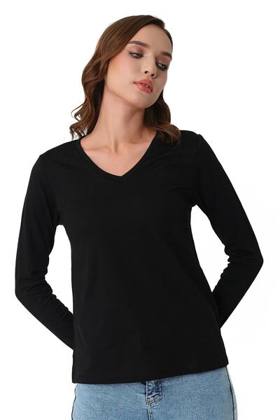 ESPİNA Tricou tricotat de bază din bumbac, cu mânecă lungă, cu decolteu în V
