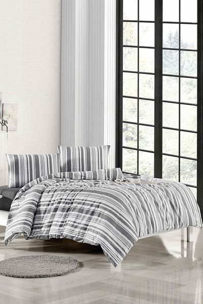 ELY PARKER Σετ Παπλωματοθήκη Διπλό (160x200 Εφαρμοσμένο σεντόνι + Παπλωματοθήκη + Παπλωματοθήκη) Ριγέ Λευκό
