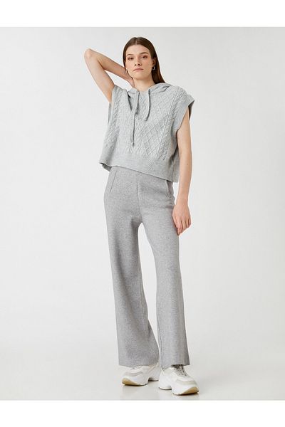 Koton Wide Leg Knitwear Trousers with Tie Waist and Pockets