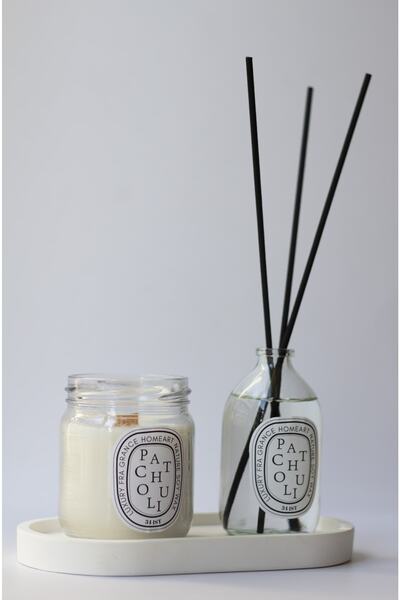 a&p (TABAK HARİÇTİR) Paçuli Kokulu Ahşap Fitilli Mum Ve Oda Kokusu Seti (ALTLIK HARİÇTİR)