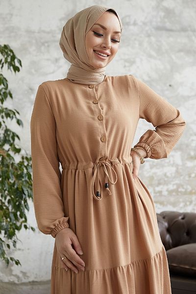 InStyle Pamela Buttoned Ayrobin Dress - Milky Brown