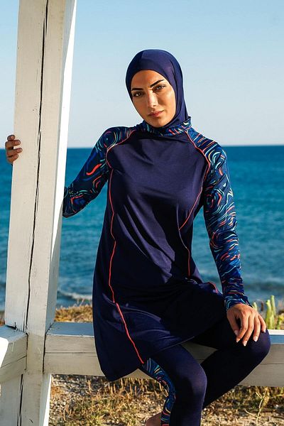 Marina Μαγιό Hijab 3 τεμαχίων με μοτίβο μπλε ναυτικό πλήρως καλυμμένο M2230