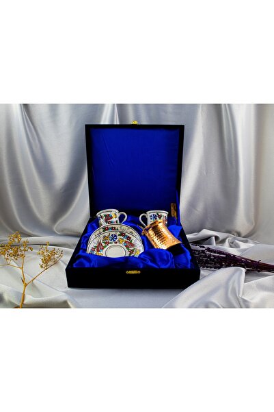 Kütahya Serigrafi 2li Altın Yaldızlı Cezveli Fincan Takımı