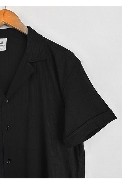 HAWKKİNG Men's Knitted Short Sleeve Black Shirt