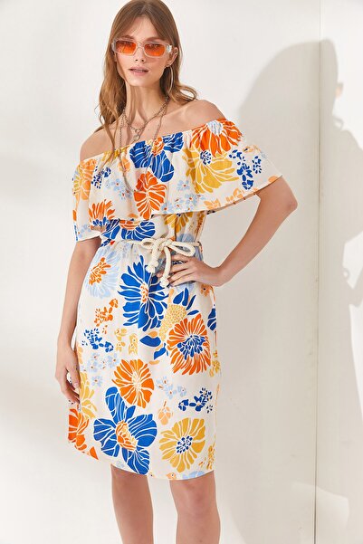 Olalook Γυναικεία Saks Μπλε φόρεμα βισκόζης με γιακά Madonna ELB-19001887