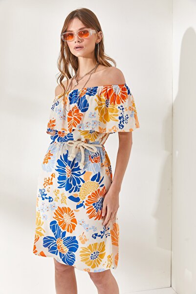 Olalook Γυναικεία Saks Μπλε φόρεμα βισκόζης με γιακά Madonna ELB-19001887