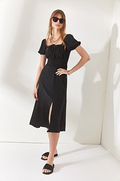 Olalook Γυναικεία Μαύρη Ρόμπα, Φούστα με Δαντέλα, Φόρεμα Ayrobin με σκίσιμο ELB-19001885