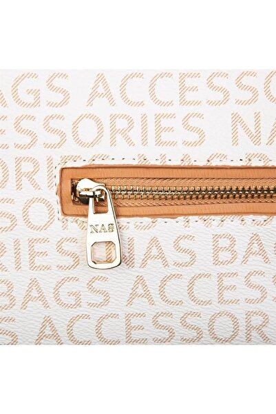 By Hakan Nas Bag-1288 Жіноча сумка через плече з написом, кремово-бежева