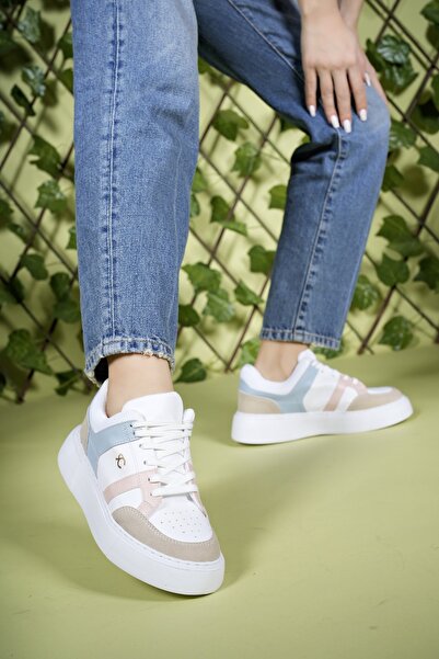 Riccon Kadın Sneaker 0012350 Beyaz Pudra Mavi Bej