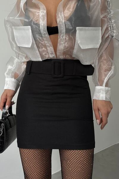 bayansepeti Жіноча ремінна міні-спідниця чорного кольору 23s02010