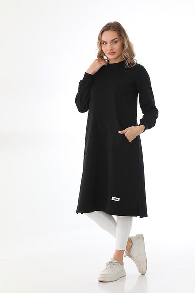 Elif Okur Hijab Pocket Long Tunic 110cm Black 1400