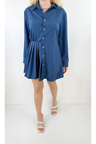 Modaonna Pliseli Asimetrik Gömlek Elbise