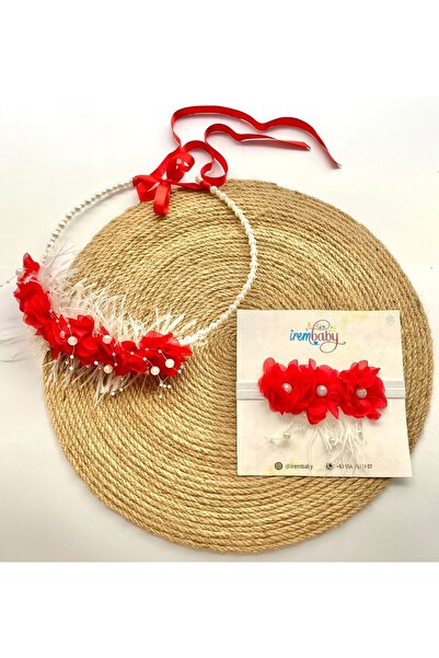 irembaby Anne Bebek Lohusa Seti Kırmızı Çiçekli Incili Lohusa Tacı Bebek Saç ...