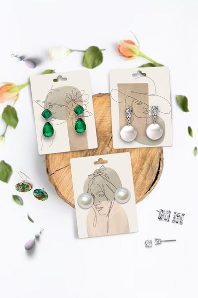 DERELİ MATBAA Earring Tag, Figured Earring Card Set 30 Pieces