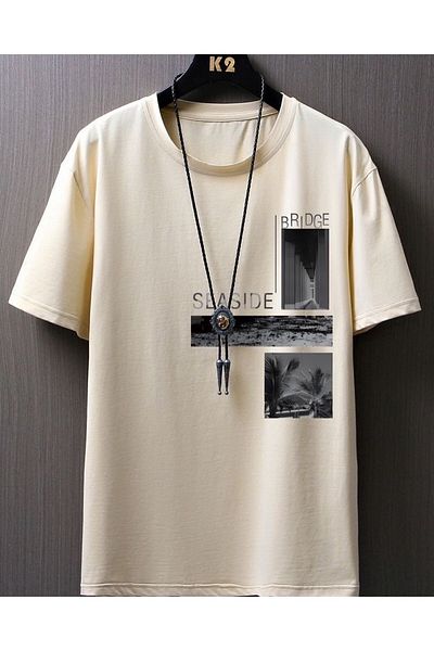 Keywest Μπλουζάκι Bridge Seaside Printed Oversize Βαμβακερό Μπεζ