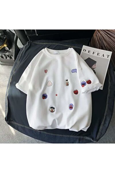 KİDS FACE تي شيرت بناتي مصنوع من القطن بنسبة 100% برقبة دائرية وطبعة كوكي مونستر