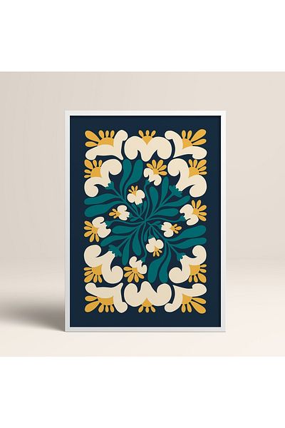 HOMEPACK Tablou cu rame din lemn alb Poster cu rame Decor artistic modern de perete (FLOWER107-WHITE-50X70)