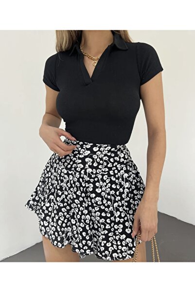 Piovere Butik Polo Yaka Kaşkorse Kısa Kol Crop