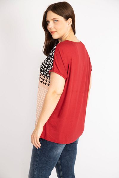 Şans Women's Colorful Plus Size Houndstooth Patterned Blouse 65n36212