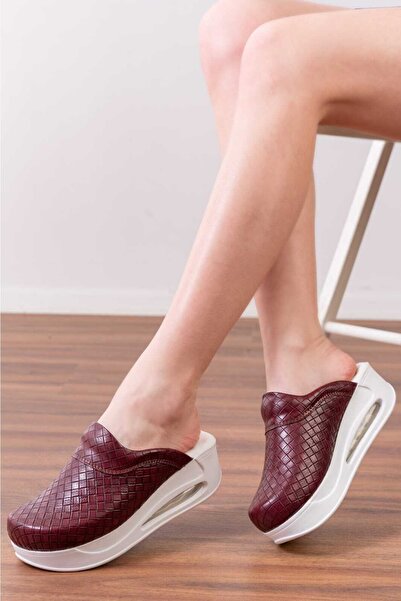 BLUMSABOTERLİK Bordo Kendinden Desenli Kadın Sabo Air Max Ortopedik Anatomik ...