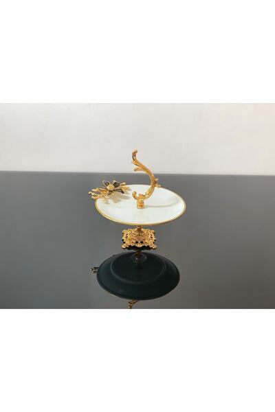 atabey home Ayaklı Porselen Sunumluk Kulplu Siyah Çiçek 20 Cm