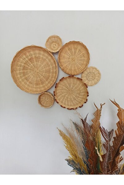 gudelidekor Hasır Bambu Rattan Duvar Tabakları 6 Parça