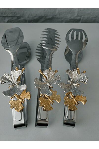 ALANYA HOME DECOR Gold/platinum Butterfly Tongs Set 3 Pieces Butterfly Tongs Set