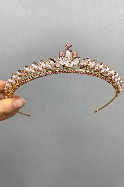 Hobigram تاج العروس والحناء النحيف من طراز Ess باللون الذهبي الوردي - إكسسوار الزفاف، تصميم أنيق، إكسسوار نسائي - Geli