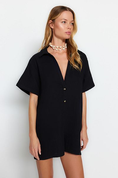 Trendyol Collection Černý Wide Fit Woven Mušelín 100% bavlna overal TBESS23TU00001