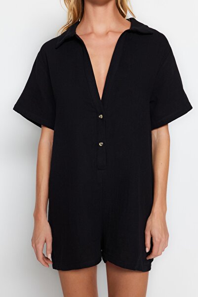 Trendyol Collection Black Wide Fit Woven Muslin Beach Jumpsuit Tbess23Tu00001