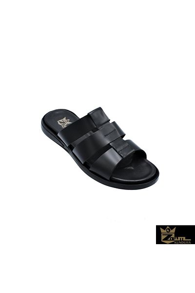 Zaim Kundura Men's Black Genuine Leather Slippers342503014-1