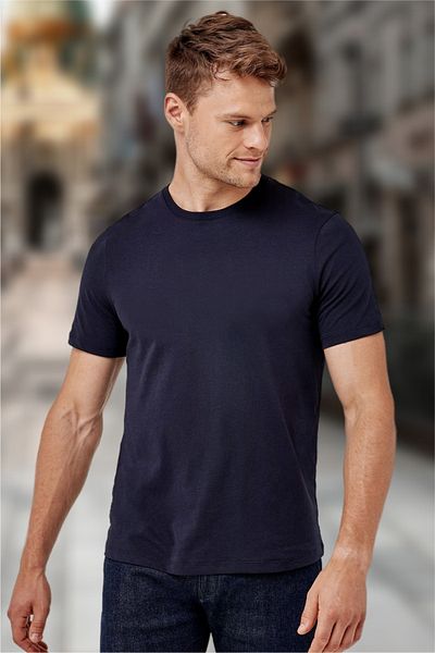 BESSA Ανδρικό άνετο βαμβακερό μπλουζάκι Navy Blue Crew Neck